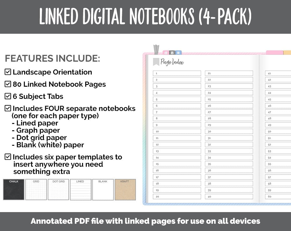 Linked Digital Notebooks 4- Pack | Candy Theme | GoodNotes, iPad & Android