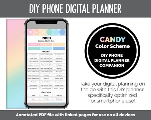 DIY Phone Digital Planner | Candy Theme | Goodnotes, iPad & Android | Hobonichi, Planner, Notebook