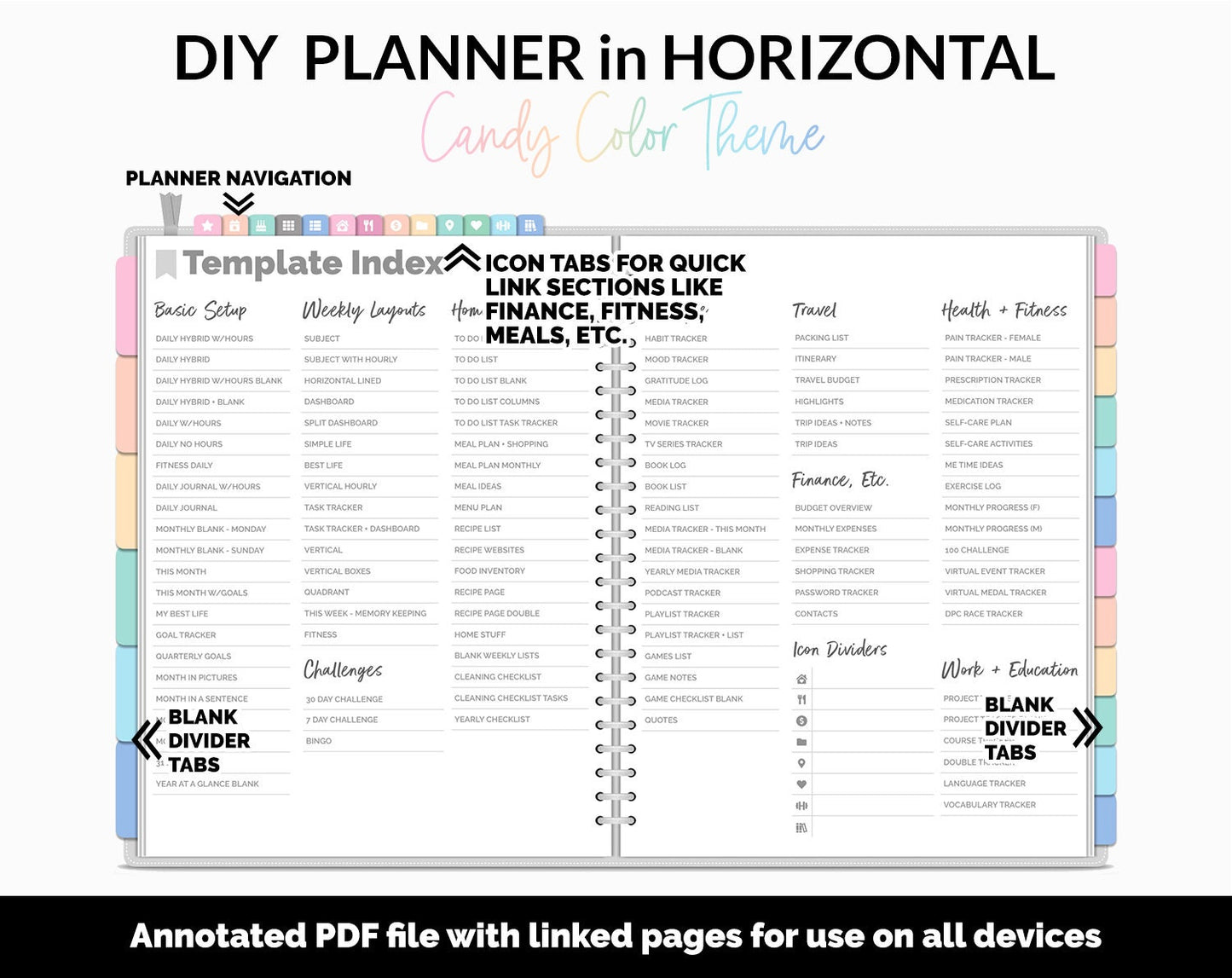 DIY Horizontal Digital Planner | Candy Theme | Goodnotes, iPad & Android