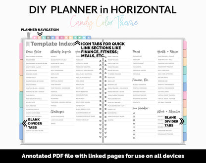 DIY Horizontal Digital Planner | Candy Theme | Goodnotes, iPad & Android