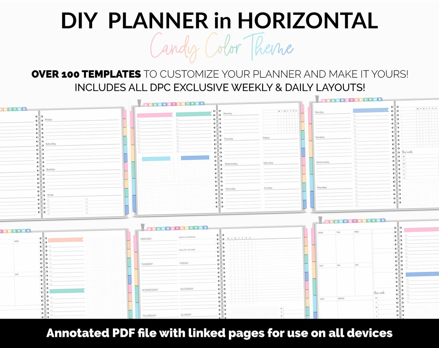 DIY Horizontal Digital Planner | Candy Theme | Goodnotes, iPad & Android