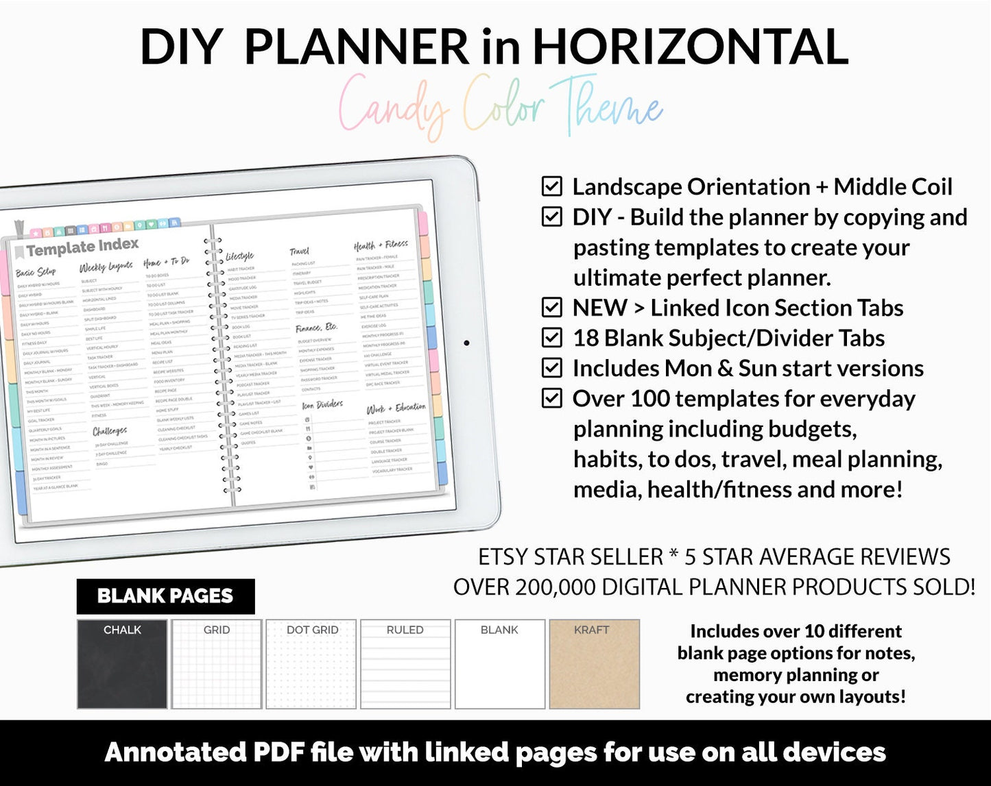 DIY Horizontal Digital Planner | Candy Theme | Goodnotes, iPad & Android