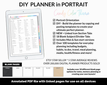 DIY Portrait Digital Planner | Candy Theme | Goodnotes, iPad & Android