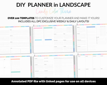 DIY Landscape Digital Planner | Candy Theme | Goodnotes, iPad & Android | Notebook