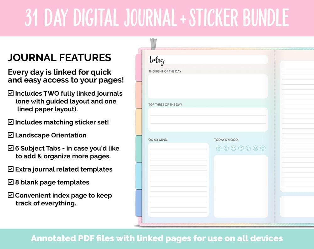 31 Day Digital Journal + Sticker Bundle | Candy Theme