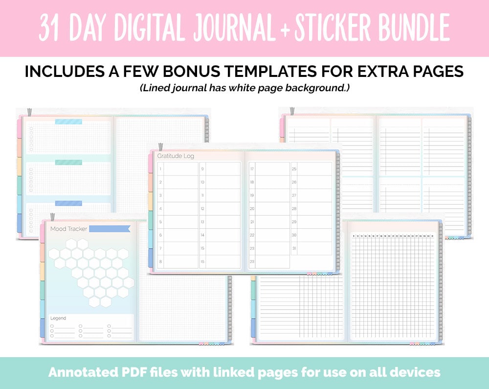 31 Day Digital Journal + Sticker Bundle | Candy Theme