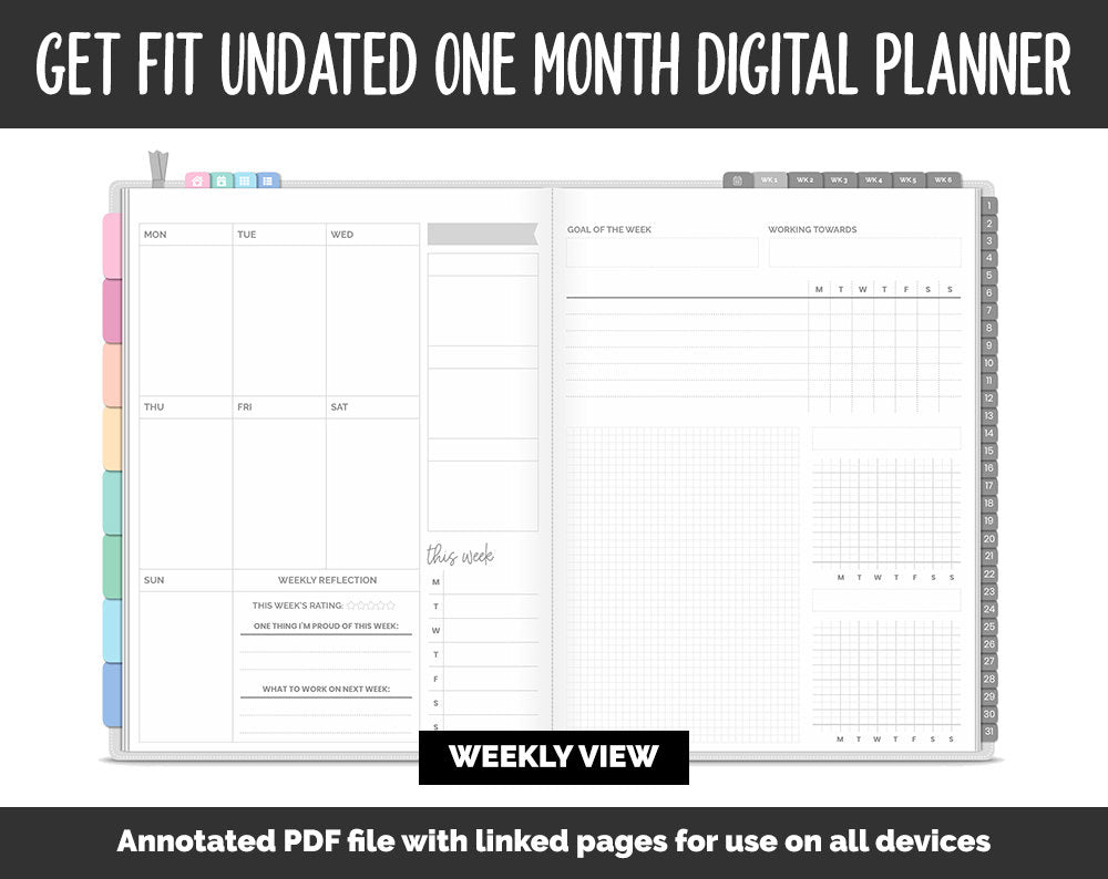 Undated Get Fit One Month Digital Planner | Candy Theme | GoodNotes, iPad & Android | Fitness, Self-Care, Health, Workout