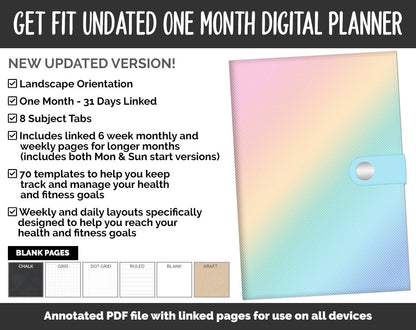 Undated Get Fit One Month Digital Planner | Candy Theme | GoodNotes, iPad & Android | Fitness, Self-Care, Health, Workout