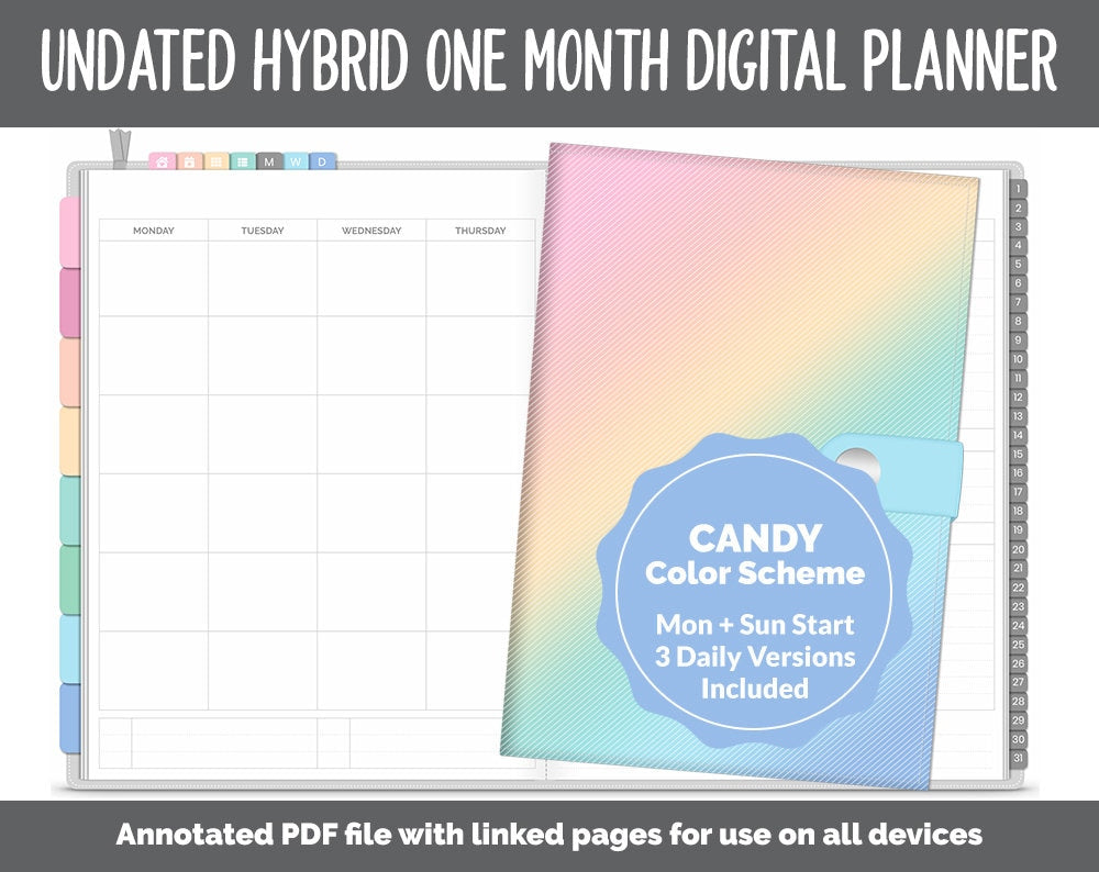 Undated Hybrid One Month Digital Planner | Candy Theme | GoodNotes, iPad & Android