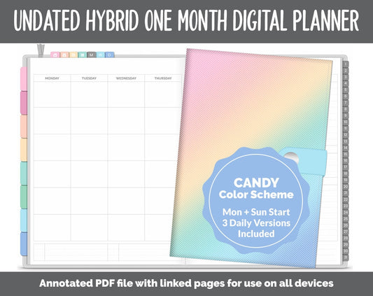 Undated Hybrid One Month Digital Planner | Candy Theme | GoodNotes, iPad & Android