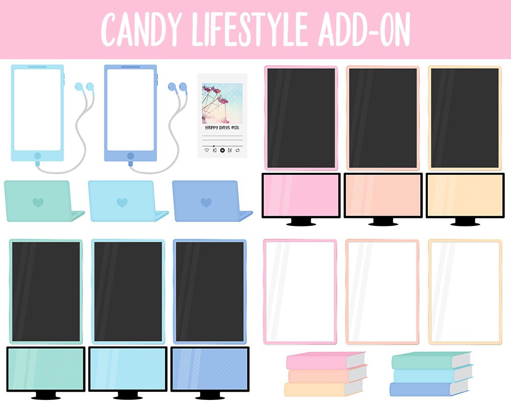 Candy Lifestyle Add-On Digital Stickers | GoodNotes & iPad | TV, Playlist, Travel, Reading, Work, Groceries