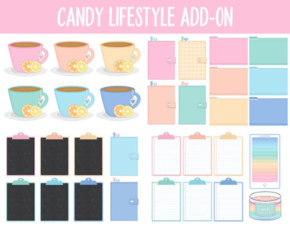 Candy Lifestyle Add-On Digital Stickers | GoodNotes & iPad | TV, Playlist, Travel, Reading, Work, Groceries