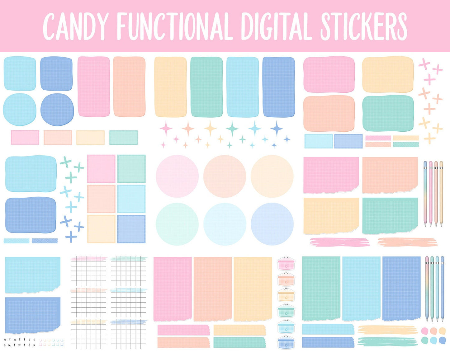 Candy Functional Digital Sticker Set | GoodNotes, iPad & Android | Papers, Sticky Notes, Chores, Work, Adulting, Tasks, Dates