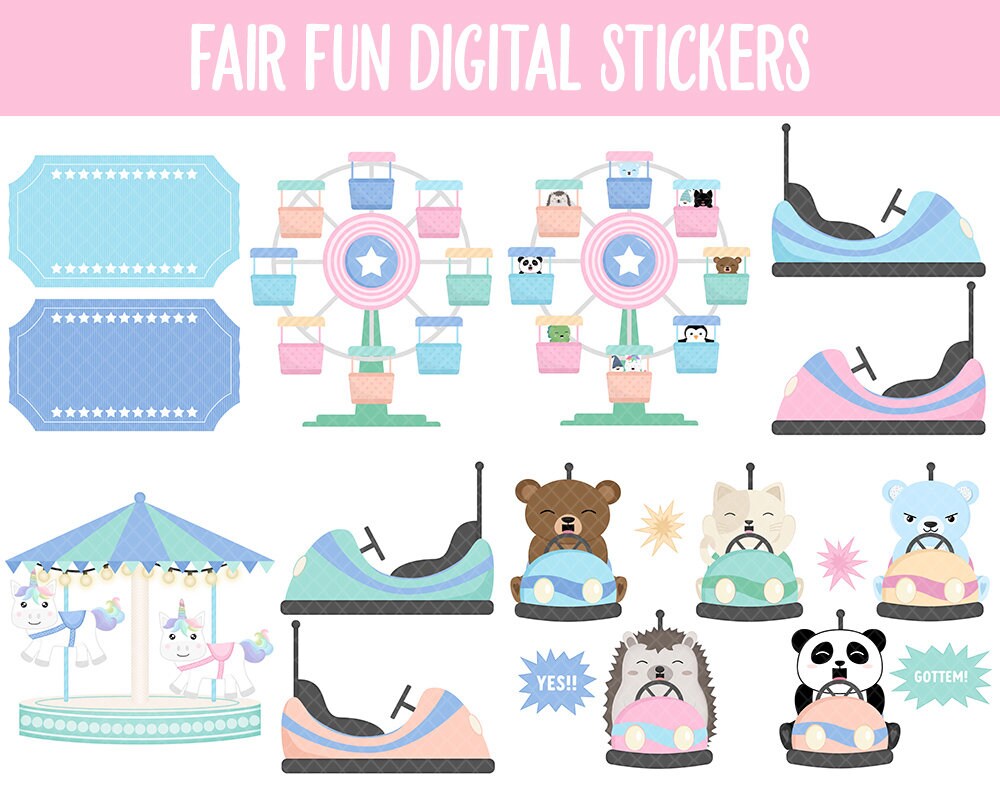 Fair Fun Digital Planner Stickers | GoodNotes, iPad and Android | Carnival, Amusement Park, Circus, Food, Rides, Summer, Pastel