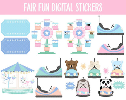 Fair Fun Digital Planner Stickers | GoodNotes, iPad and Android | Carnival, Amusement Park, Circus, Food, Rides, Summer, Pastel