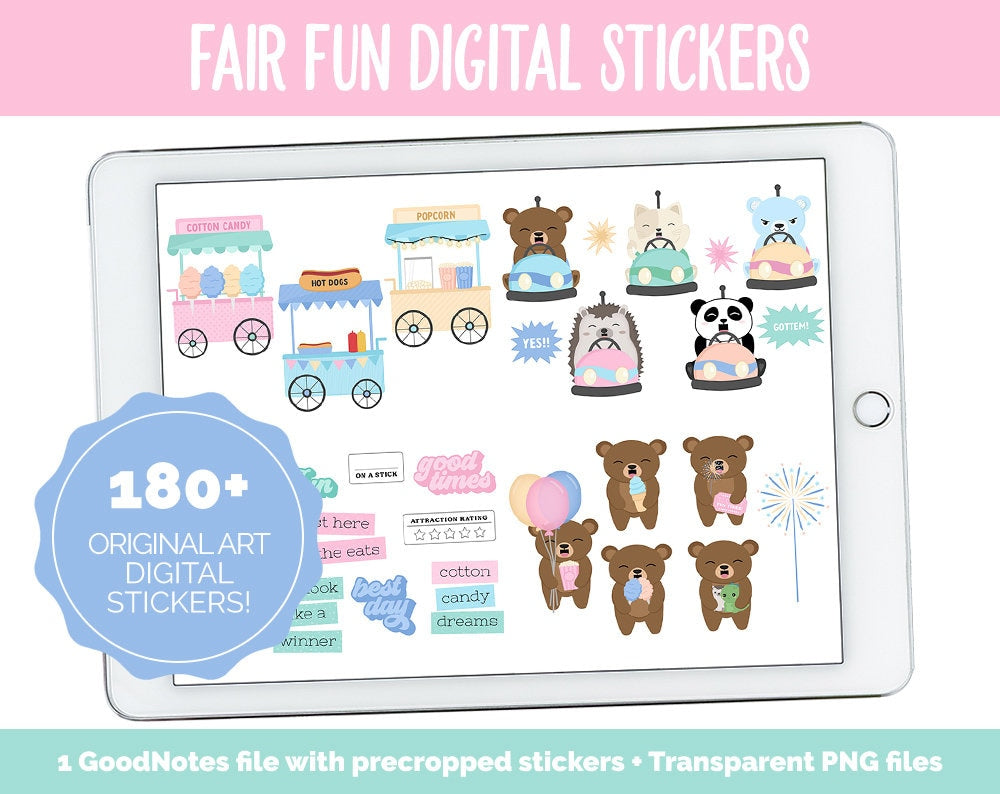 Fair Fun Digital Planner Stickers | GoodNotes, iPad and Android | Carnival, Amusement Park, Circus, Food, Rides, Summer, Pastel