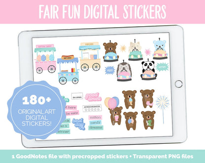 Fair Fun Digital Planner Stickers | GoodNotes, iPad and Android | Carnival, Amusement Park, Circus, Food, Rides, Summer, Pastel