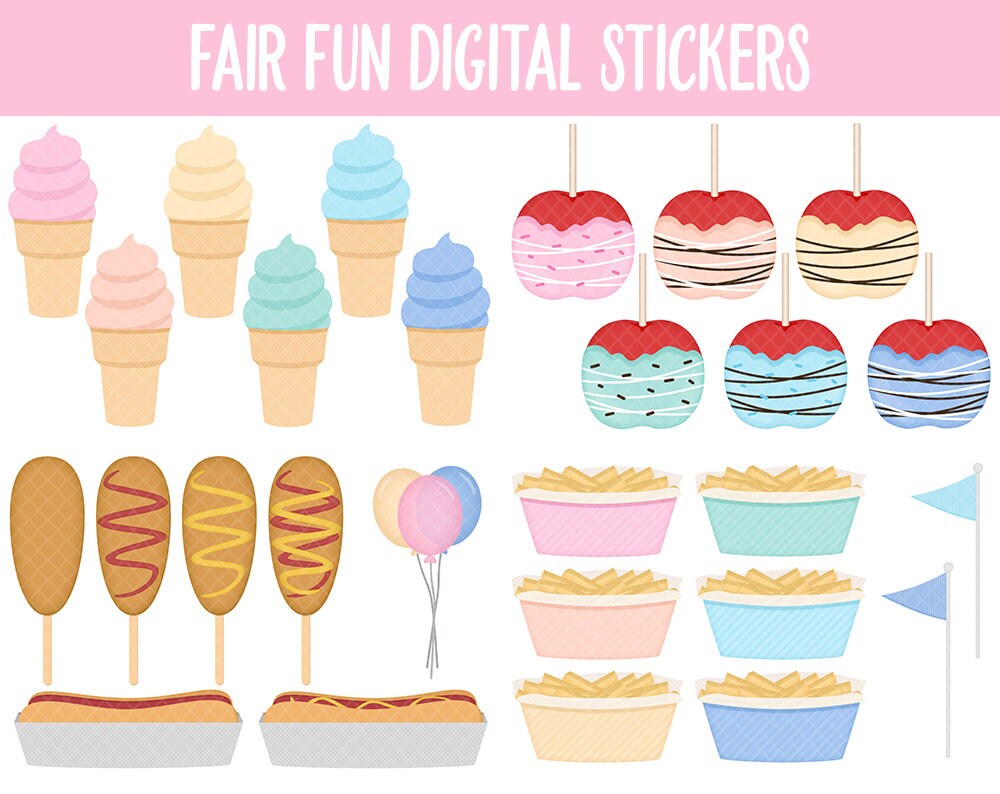 Fair Fun Digital Planner Stickers | GoodNotes, iPad and Android | Carnival, Amusement Park, Circus, Food, Rides, Summer, Pastel