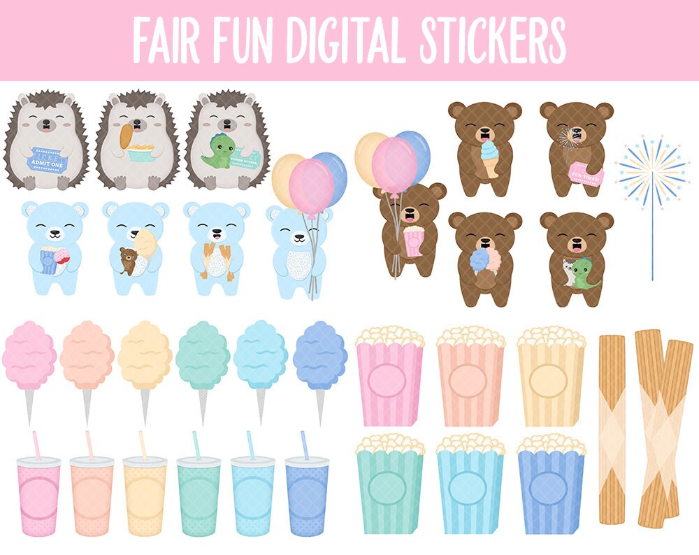 Fair Fun Digital Planner Stickers | GoodNotes, iPad and Android | Carnival, Amusement Park, Circus, Food, Rides, Summer, Pastel