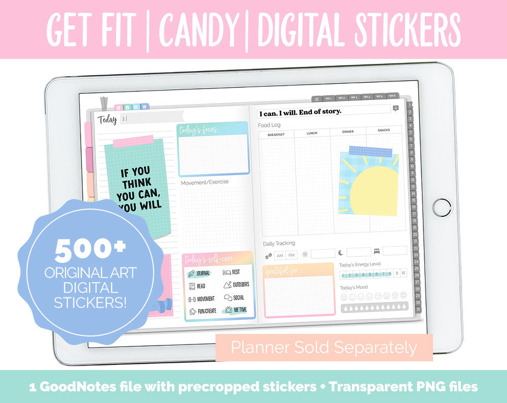 Get Fit Candy Digital Stickers | GoodNotes & iPad | Fitness, Health, Self-Care, Workout