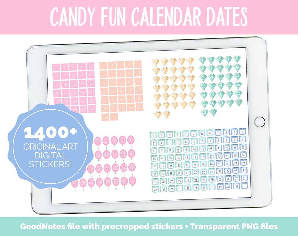 Candy Fun Calendar Date Digital Stickers | GoodNotes, iPad and Android