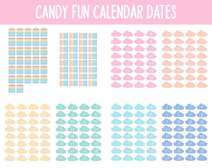 Candy Fun Calendar Date Digital Stickers | GoodNotes, iPad and Android