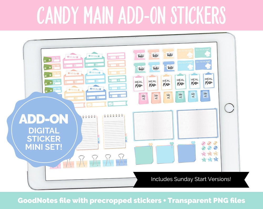 Candy Add-On Digital Stickers | GoodNotes & iPad | Trackers, Budget, Meal Planning, Health, Habits