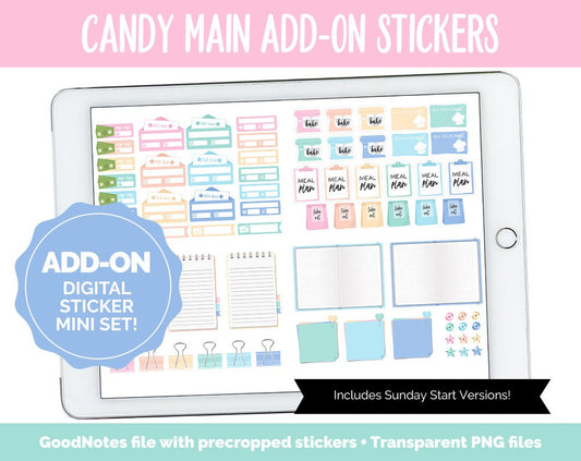 Candy Add-On Digital Stickers | GoodNotes & iPad | Trackers, Budget, Meal Planning, Health, Habits