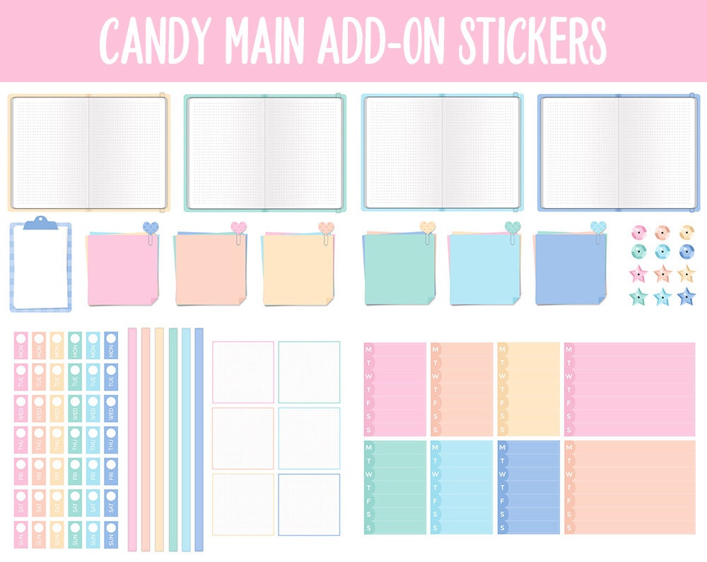 Candy Add-On Digital Stickers | GoodNotes & iPad | Trackers, Budget, Meal Planning, Health, Habits