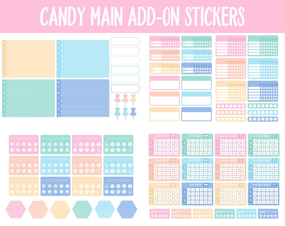 Candy Add-On Digital Stickers | GoodNotes & iPad | Trackers, Budget, Meal Planning, Health, Habits