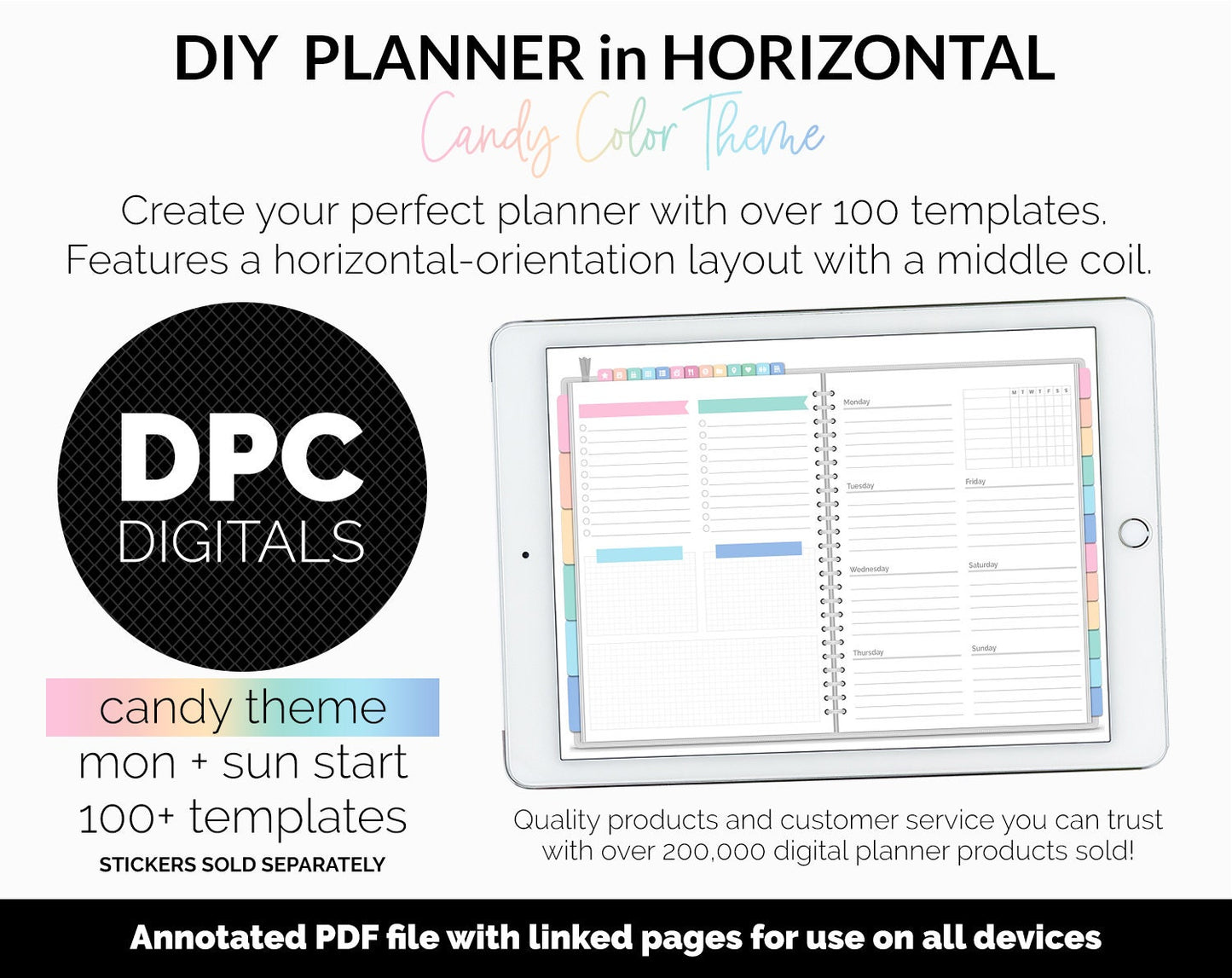 DIY Horizontal Digital Planner | Candy Theme | Goodnotes, iPad & Android