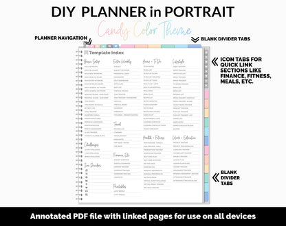 DIY Portrait Digital Planner | Candy Theme | Goodnotes, iPad & Android