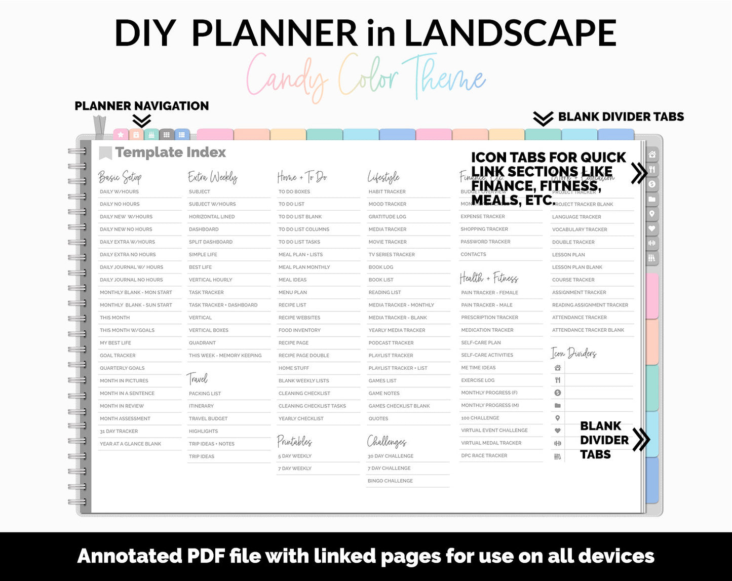 DIY Landscape Digital Planner | Candy Theme | Goodnotes, iPad & Android | Notebook