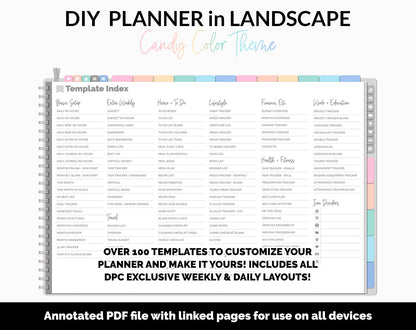 DIY Landscape Digital Planner | Candy Theme | Goodnotes, iPad & Android | Notebook