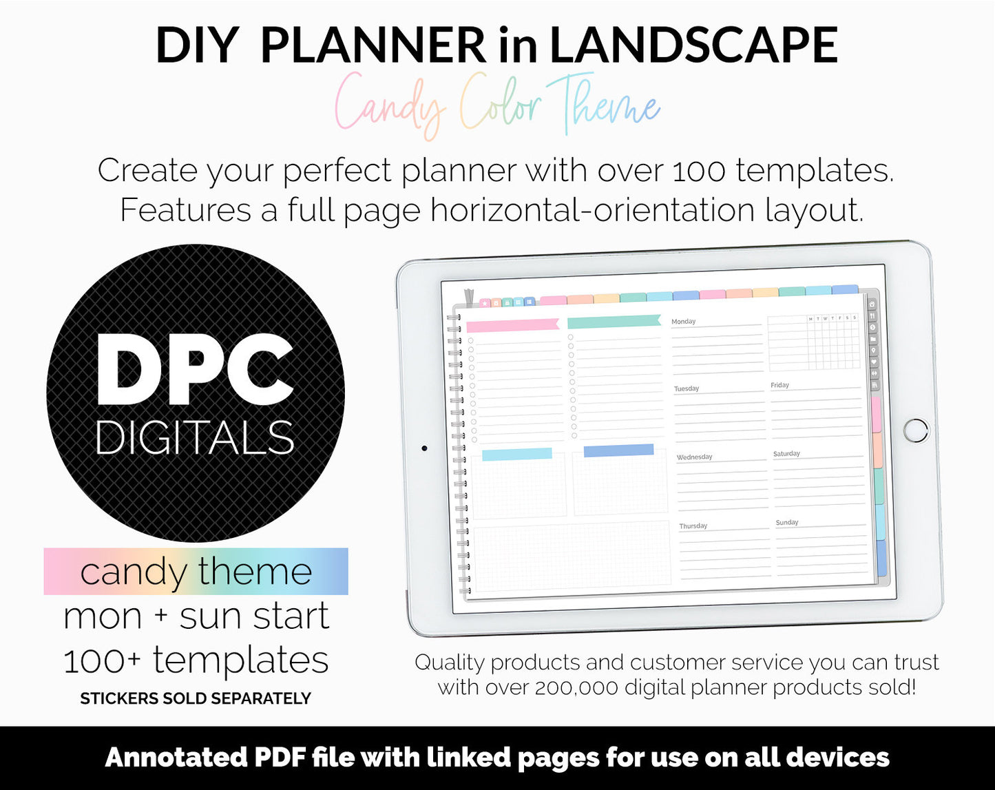 DIY Landscape Digital Planner | Candy Theme | Goodnotes, iPad & Android | Notebook