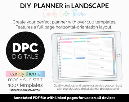 DIY Landscape Digital Planner | Candy Theme | Goodnotes, iPad & Android | Notebook