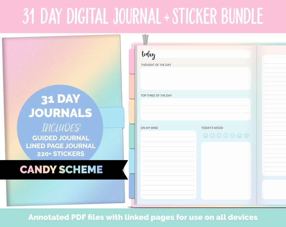 31 Day Digital Journal + Sticker Bundle | Candy Theme