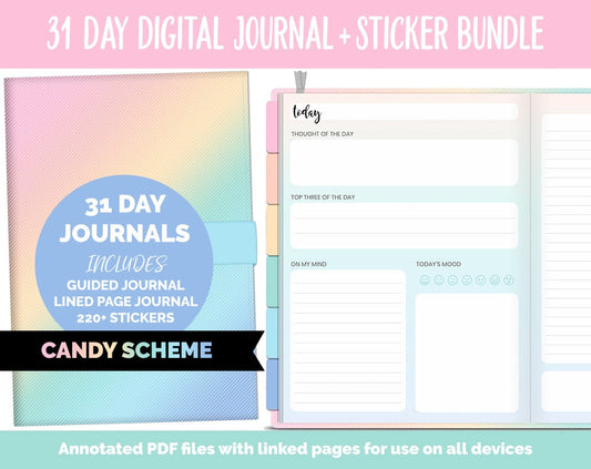 31 Day Digital Journal + Sticker Bundle | Candy Theme