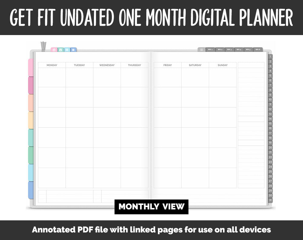 Undated Get Fit One Month Digital Planner | Candy Theme | GoodNotes, iPad & Android | Fitness, Self-Care, Health, Workout