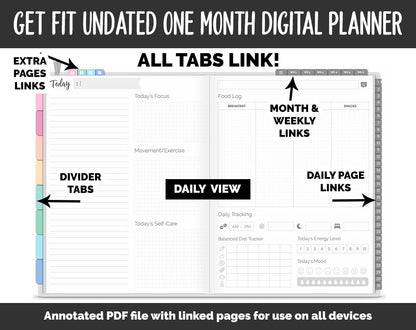 Undated Get Fit One Month Digital Planner | Candy Theme | GoodNotes, iPad & Android | Fitness, Self-Care, Health, Workout