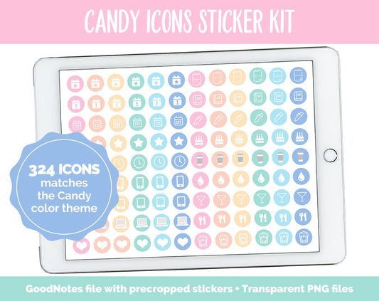 Candy Icons Digital Planner Stickers | GoodNotes, iPad and Android | Icons, Life, Weather, Everyday