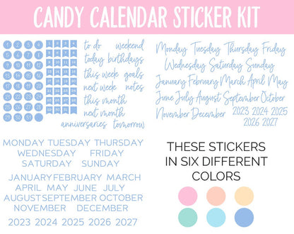 Candy Calendar Essentials Digital Planner Stickers | GoodNotes, iPad and Android | Dates, Days of the Week, Months
