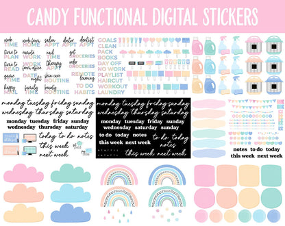 Candy Functional Digital Sticker Set | GoodNotes, iPad & Android | Papers, Sticky Notes, Chores, Work, Adulting, Tasks, Dates