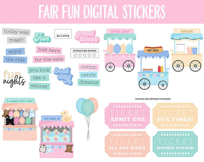 Fair Fun Digital Planner Stickers | GoodNotes, iPad and Android | Carnival, Amusement Park, Circus, Food, Rides, Summer, Pastel