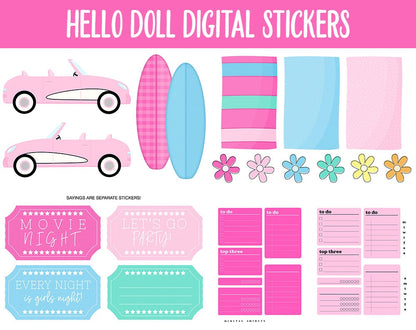 Hello Doll Digital Stickers | GoodNotes, iPad & Android | Summer, Movies, Beach, Planner Girls