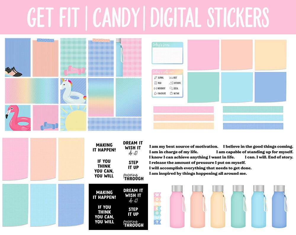 Get Fit Candy Digital Stickers | GoodNotes & iPad | Fitness, Health, Self-Care, Workout