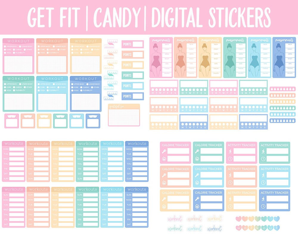 Get Fit Candy Digital Stickers | GoodNotes & iPad | Fitness, Health, Self-Care, Workout