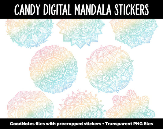 Candy Mandala Digital Planner Stickers | GoodNotes, iPad and Android | Gradient, Ombre, Coloring