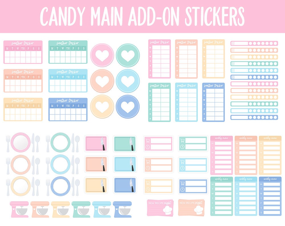 Candy Add-On Digital Stickers | GoodNotes & iPad | Trackers, Budget, Meal Planning, Health, Habits
