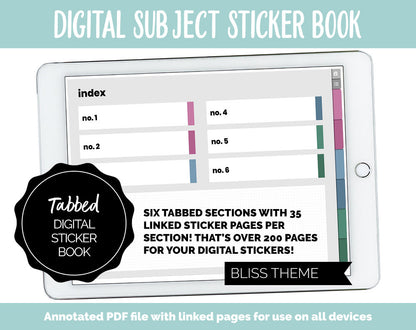 Blank Subject Digital Sticker Books | Bliss Theme